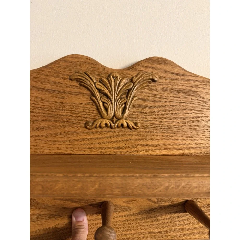 Vintage Solid Oak Hanging Wall Shelf Carved Floral Scroll Appliqué 20